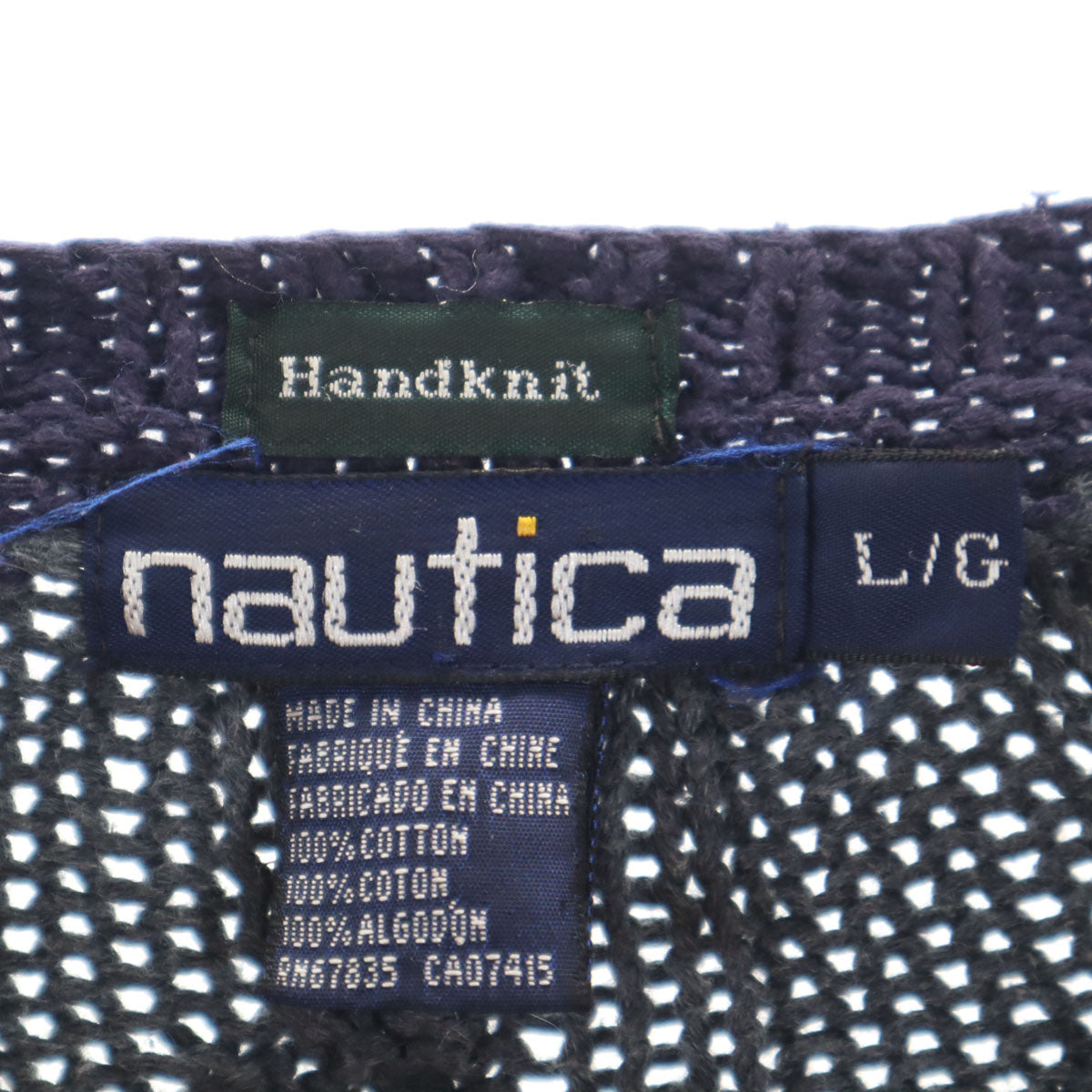 NAUTICA ノーティカ 90s オールド ハンドニット 総柄 長袖 セーター L ネイビー ニット メンズ