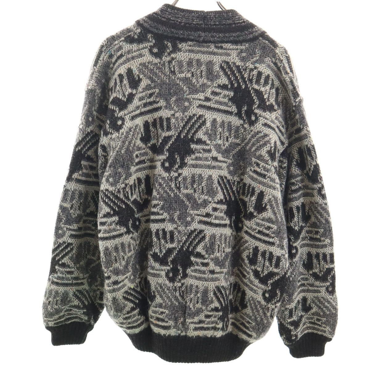 GIVENCHY GENTLEMAN ジバンシィ ジェントルマン 80s イタリア製 アルパカブレンド ヴィンテージ 総柄 長袖 ニットカーディガン 50 グレー メンズ