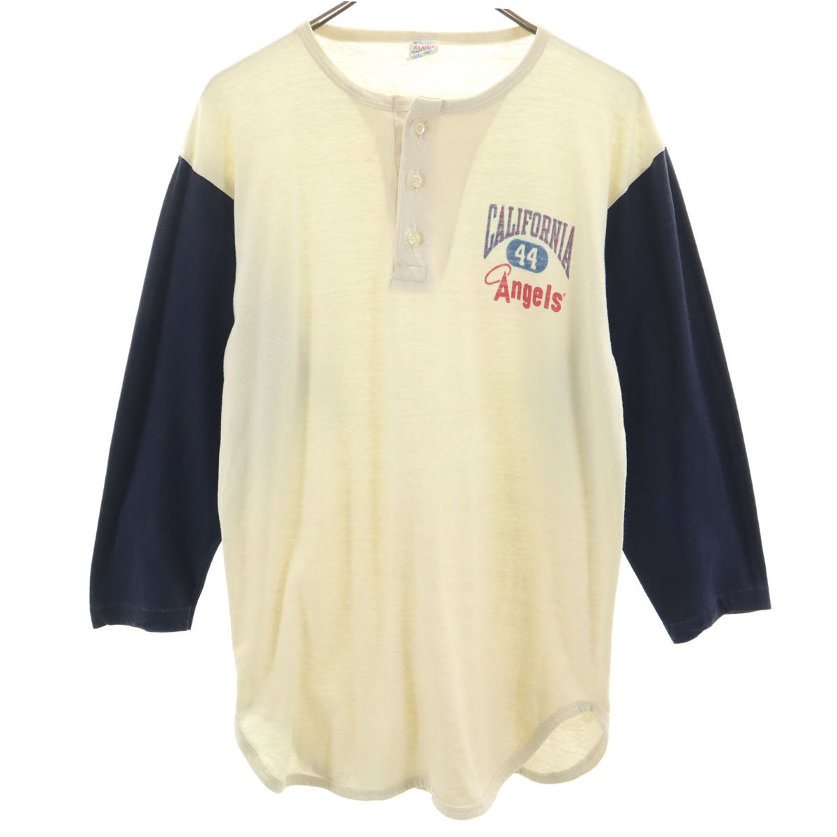 Champion チャンピオン 80s USA製 ヴィンテージ 7分袖 ヘンリーネック Tシャツ XL アイボリー メンズ