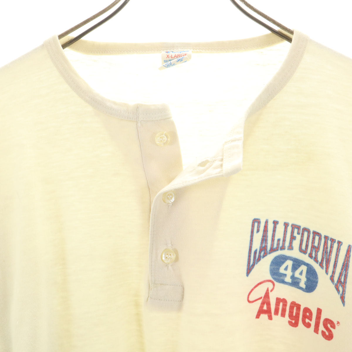 Champion チャンピオン 80s USA製 ヴィンテージ 7分袖 ヘンリーネック Tシャツ XL アイボリー メンズ