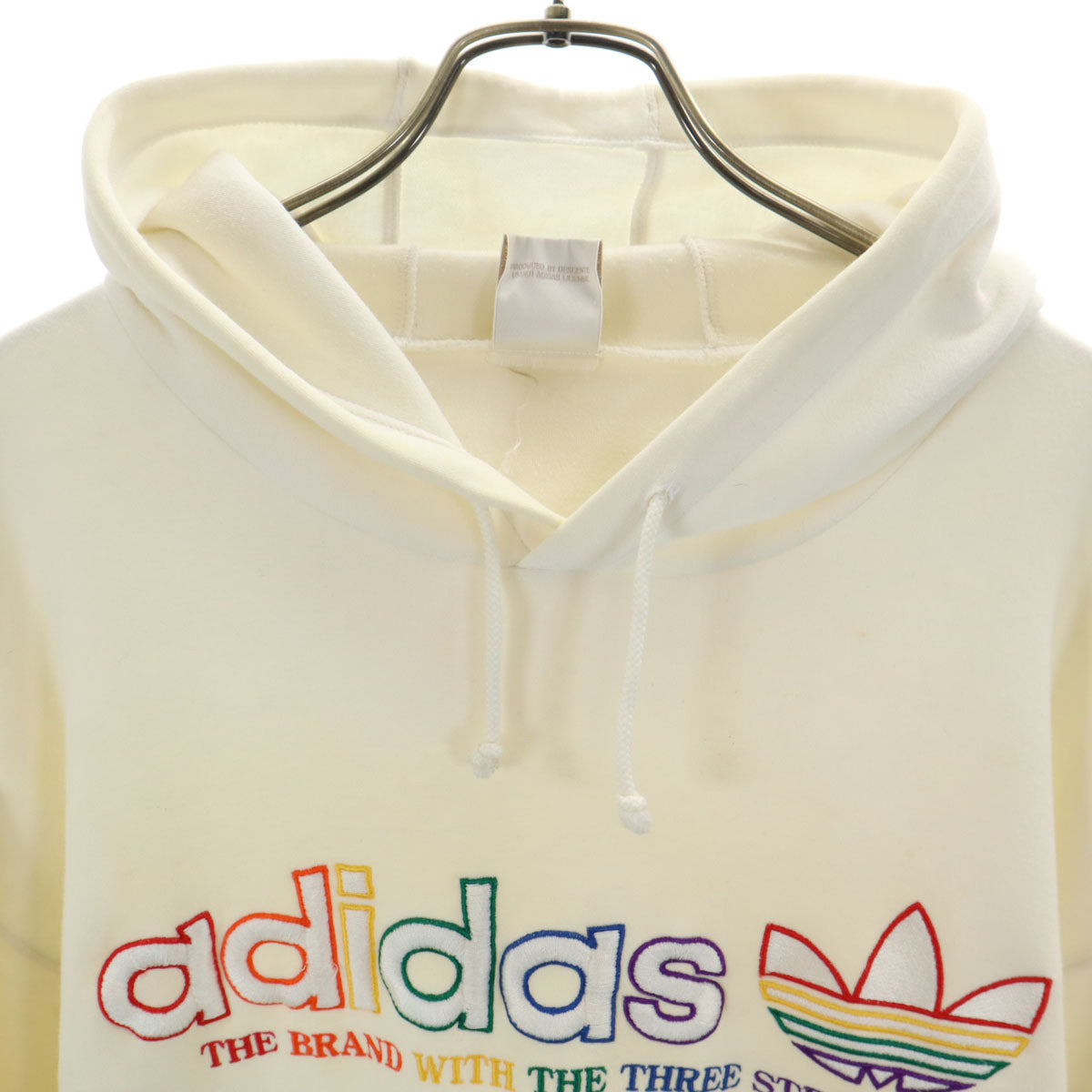 adidas アディダス 80s デサント製 ヴィンテージ トレフォイルロゴ 長袖 スウェットパーカー O アイボリー プルオーバー メンズ