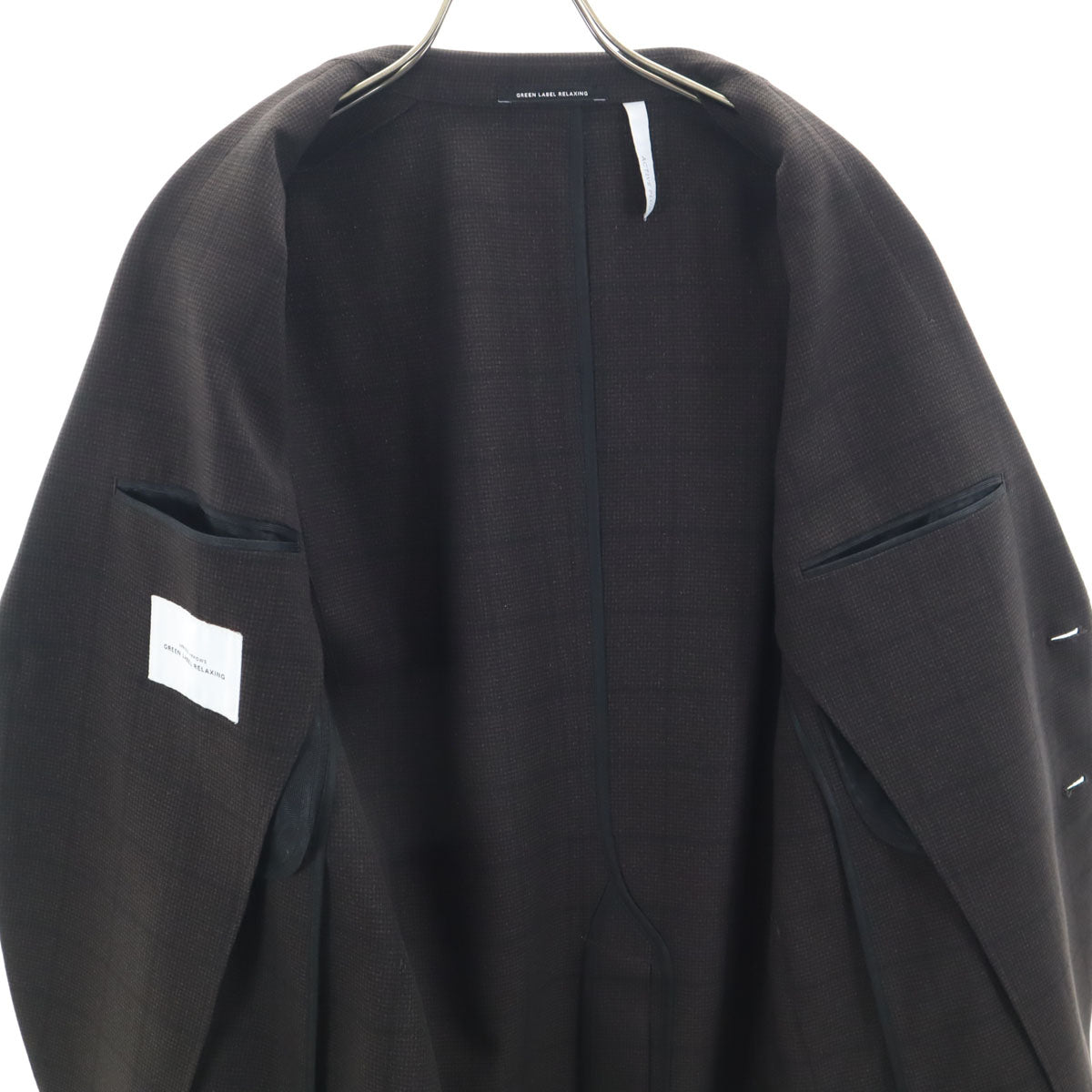 GREEN LABEL RELAXING UNITED ARROWS グリーンレーベルリラクシング ユナイテッドアローズ チェック柄 テーラードジャケット 46 チャコールブラウン アンコン メンズ
