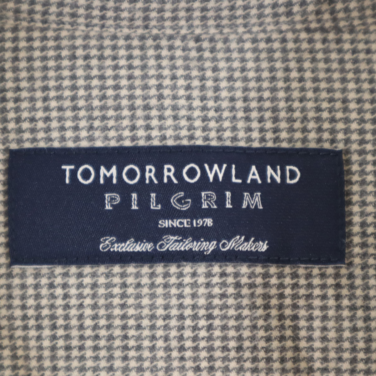 TOMORROWLAND PILGRIM トゥモローランドピルグリム 日本製 千鳥柄 長袖 バンドカラーシャツ S グレー系 メンズ