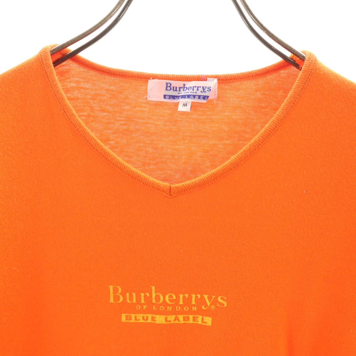 Burberrys OF LONDON BLUE LABEL バーバリーズ オブ ロンドン ブルーレーベル 90s オールド 半袖 Vネック Tシャツ M オレンジ レディース