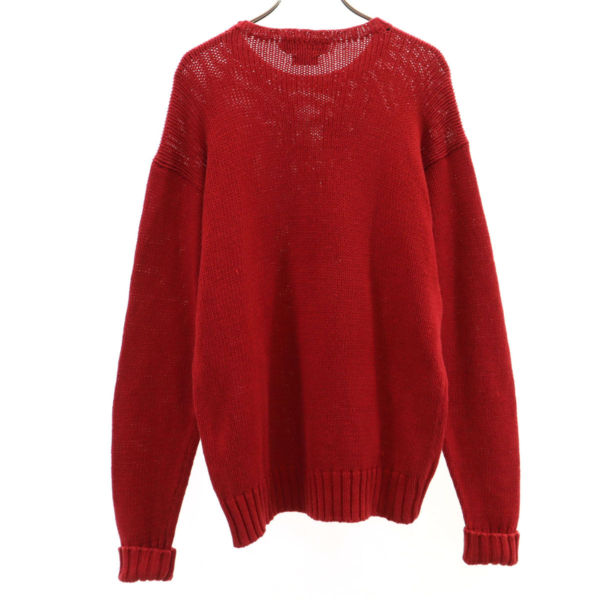 Polo by Ralph Lauren ポロバイラルフローレン 90s リネンブレンド オールド ハンドニット ポロベア 長袖 ニット S レッド セーター メンズ