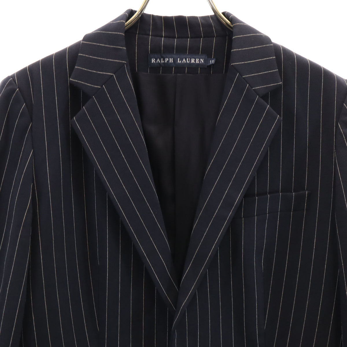 RALPH LAUREN ラルフローレン 日本製 ストライプ柄 テーラードジャケット 11 ネイビー レディース