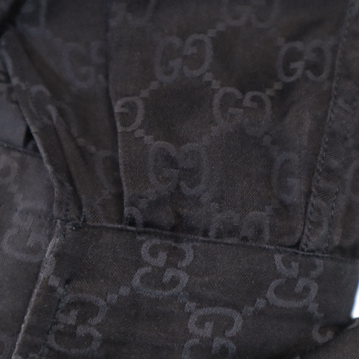 GUCCI グッチ イタリア製 シルクブレンド モノグラム 長袖 Wカフス シャツ 38 ブラック メンズ