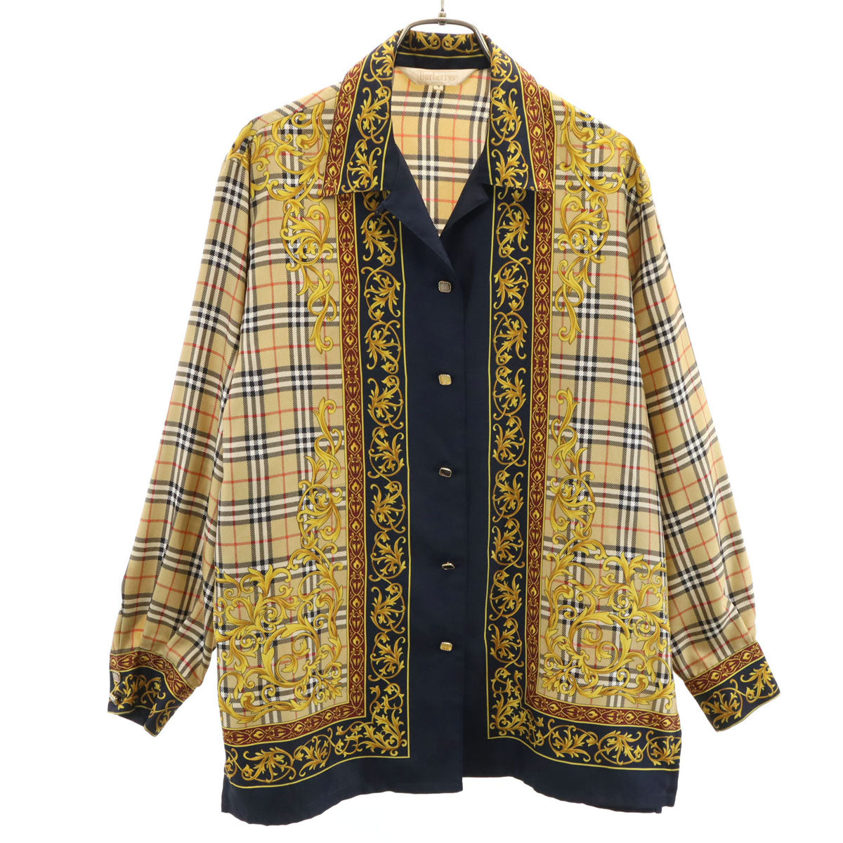 Burberrys バーバリーズ 90s オールド ノバチェック 長袖 オープンカラーシャツ 7 ベージュ レディース