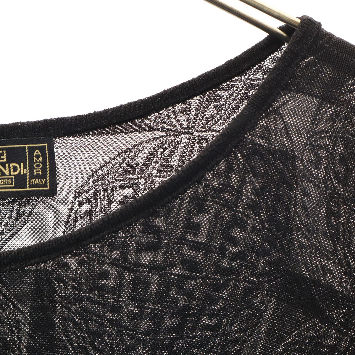 FENDI JEANS フェンディ ジーンズ イタリア製 総柄 半袖 シアー カットソー ブラック レディース