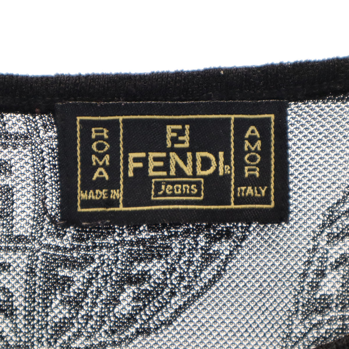 FENDI JEANS フェンディ ジーンズ イタリア製 総柄 半袖 シアー カットソー ブラック レディース