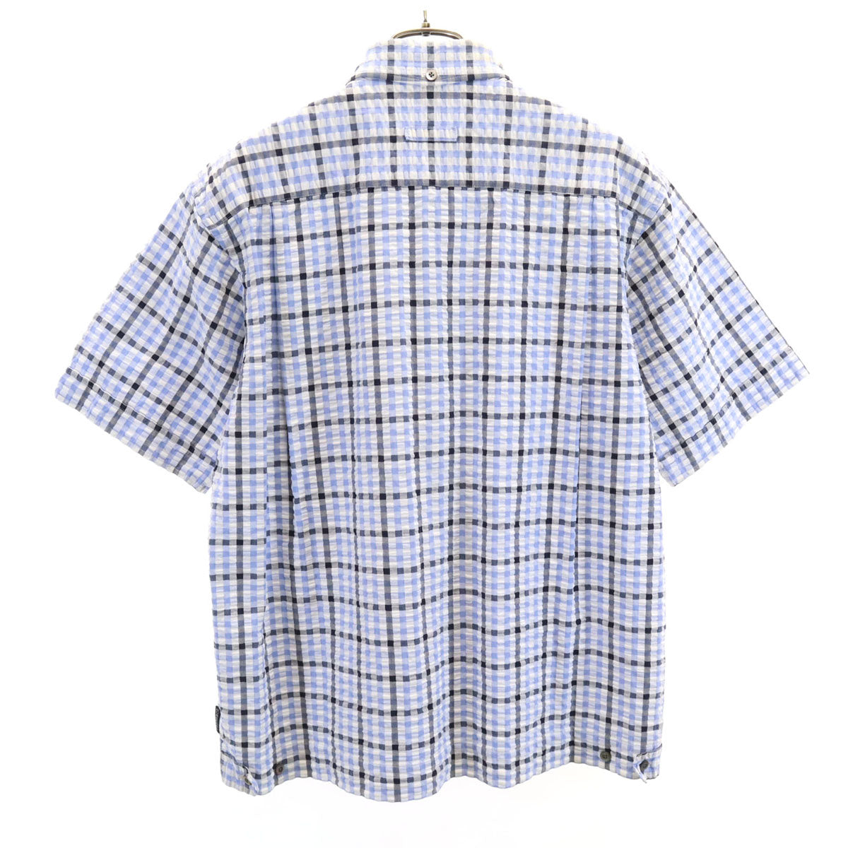 BURBERRY LONDON バーバリーロンドン チェック柄 半袖 シアサッカー ボタンダウンシャツ M ブルー メンズ