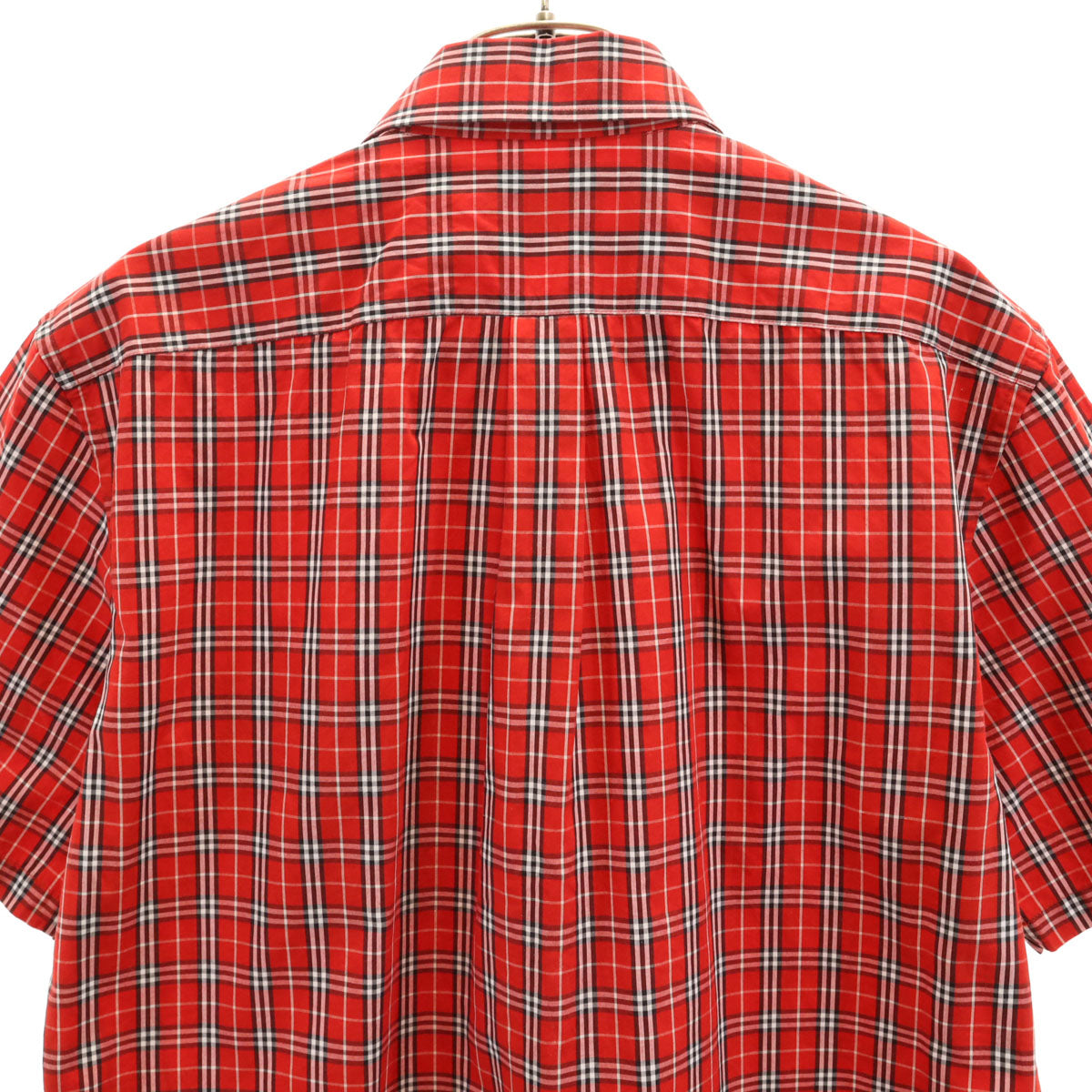 美品 BURBERRY LONDON BLUE LABEL バーバリー ロンドン ブルーレーベル 日本製 チェック柄 半袖 シャツ M レッド 三陽商会 メンズ