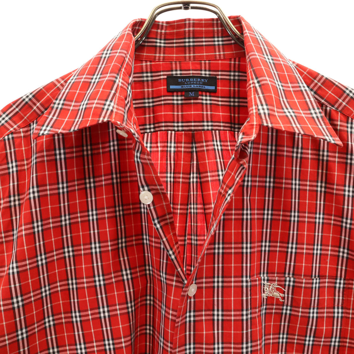 美品 BURBERRY LONDON BLUE LABEL バーバリー ロンドン ブルーレーベル 日本製 チェック柄 半袖 シャツ M レッド 三陽商会 メンズ