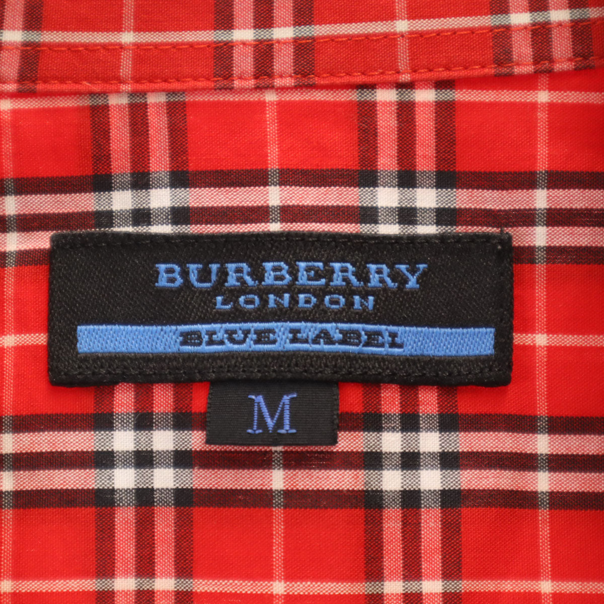 美品 BURBERRY LONDON BLUE LABEL バーバリー ロンドン ブルーレーベル 日本製 チェック柄 半袖 シャツ M レッド 三陽商会 メンズ