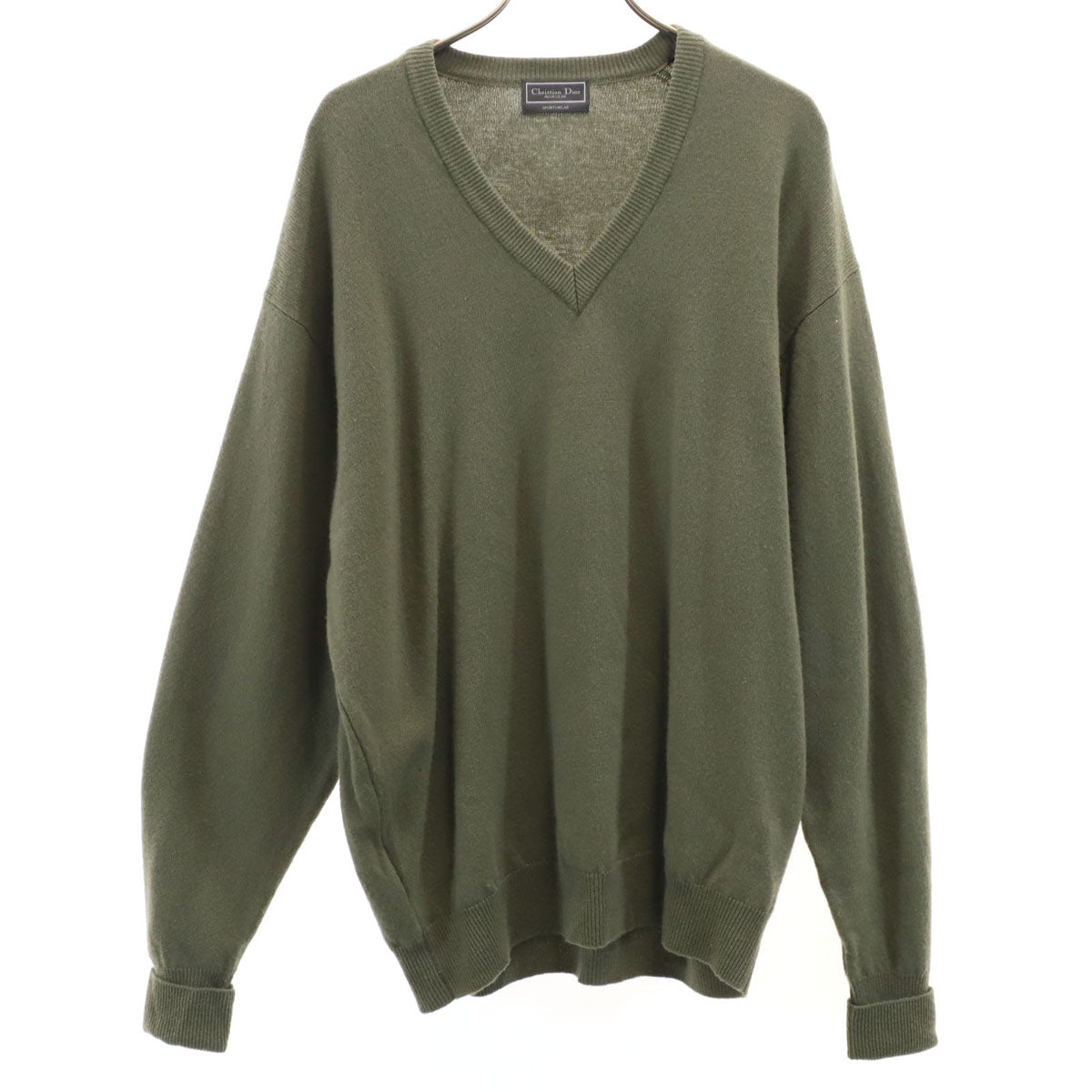 Christian Dior MONSIEUR クリスチャンディオール ムッシュ 90s オールド 長袖 Vネック セーター L オリーブ系 ニット メンズ