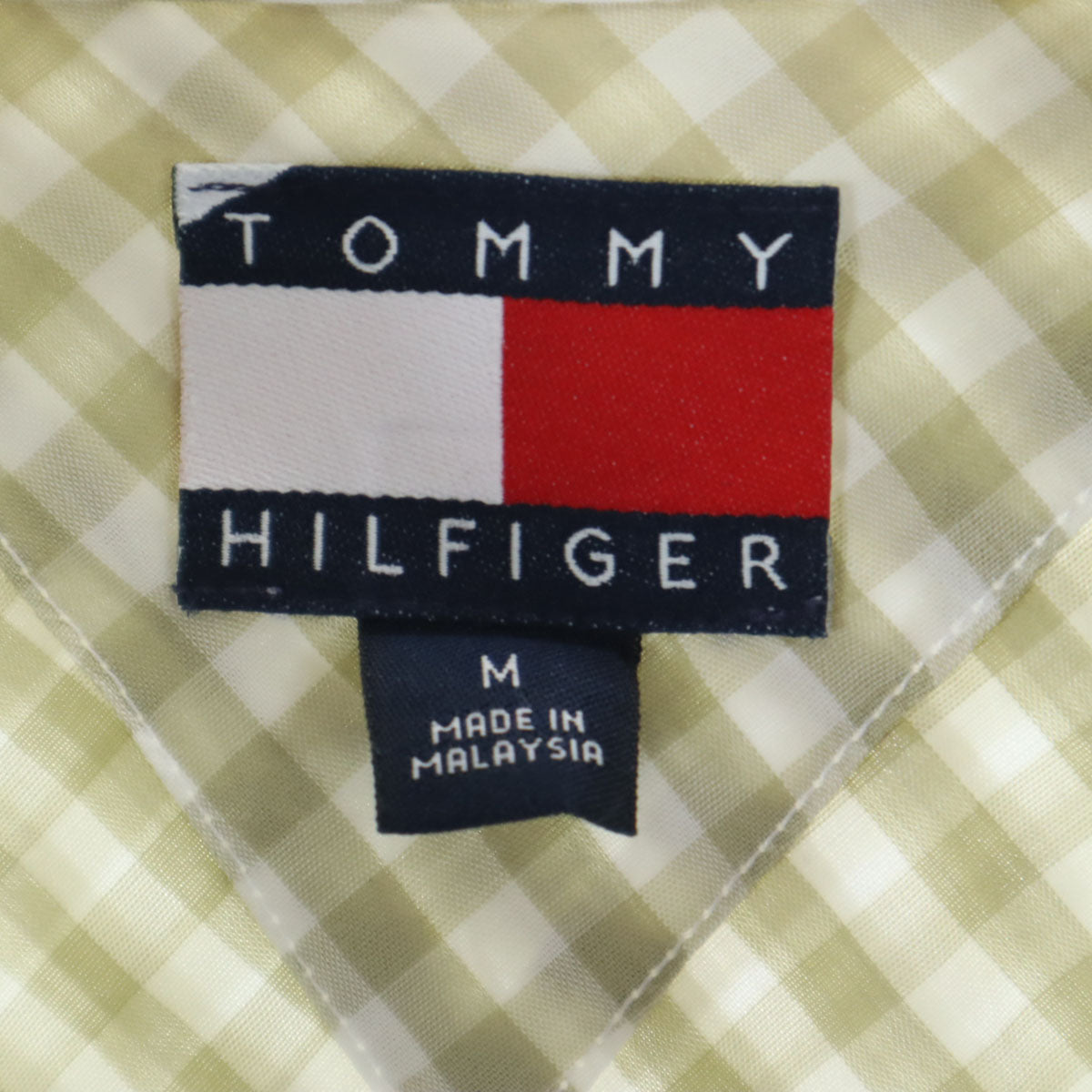 TOMMY HILFIGER トミーヒルフィガー 90s オールド フラッグタグ ギンガムチェック柄 長袖 ボタンダウンシャツ M ライトグリーン メンズ