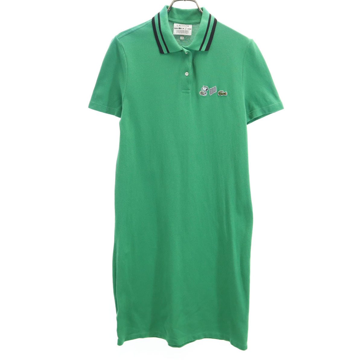 LACOSTE ラコステ PEANUTS ピーナッツ コラボ スヌーピー 半袖 ポロ ワンピース 38 グリーン SNOOPY レディース