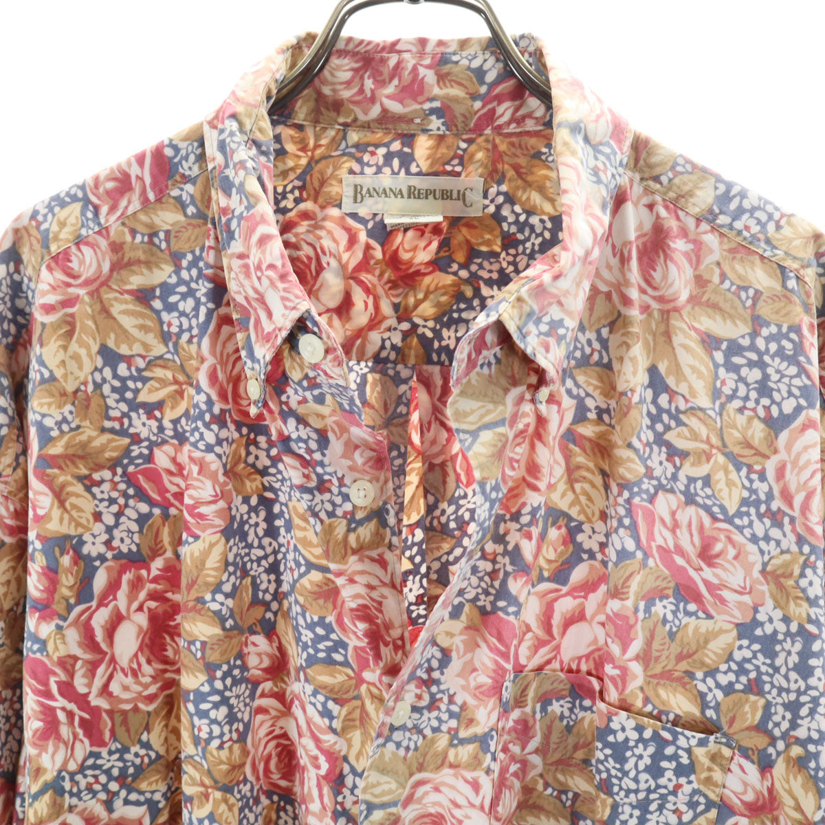 Banana Republic バナナリパブリック 80s 90s オールド 総柄 長袖 ハワイアン ボタンダウンシャツ XL レッド メンズ