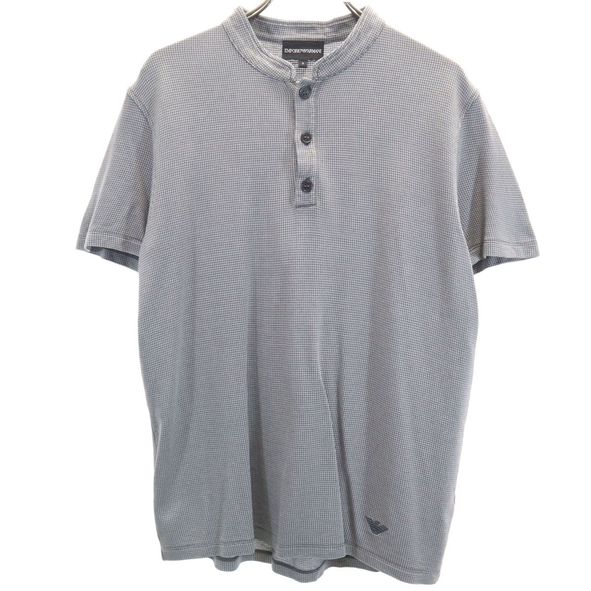 Emporio Armani エンポリオアルマーニ ハウンドトゥース柄 半袖 ヘンリーネック Tシャツ S グレー 千鳥格子 メンズ