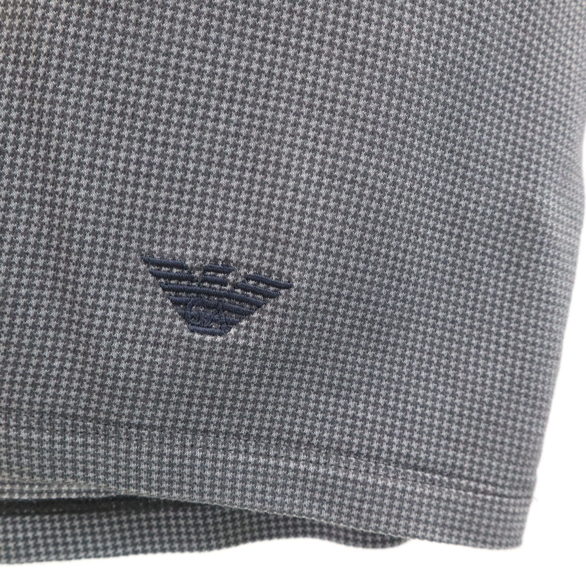 Emporio Armani エンポリオアルマーニ ハウンドトゥース柄 半袖 ヘンリーネック Tシャツ S グレー 千鳥格子 メンズ
