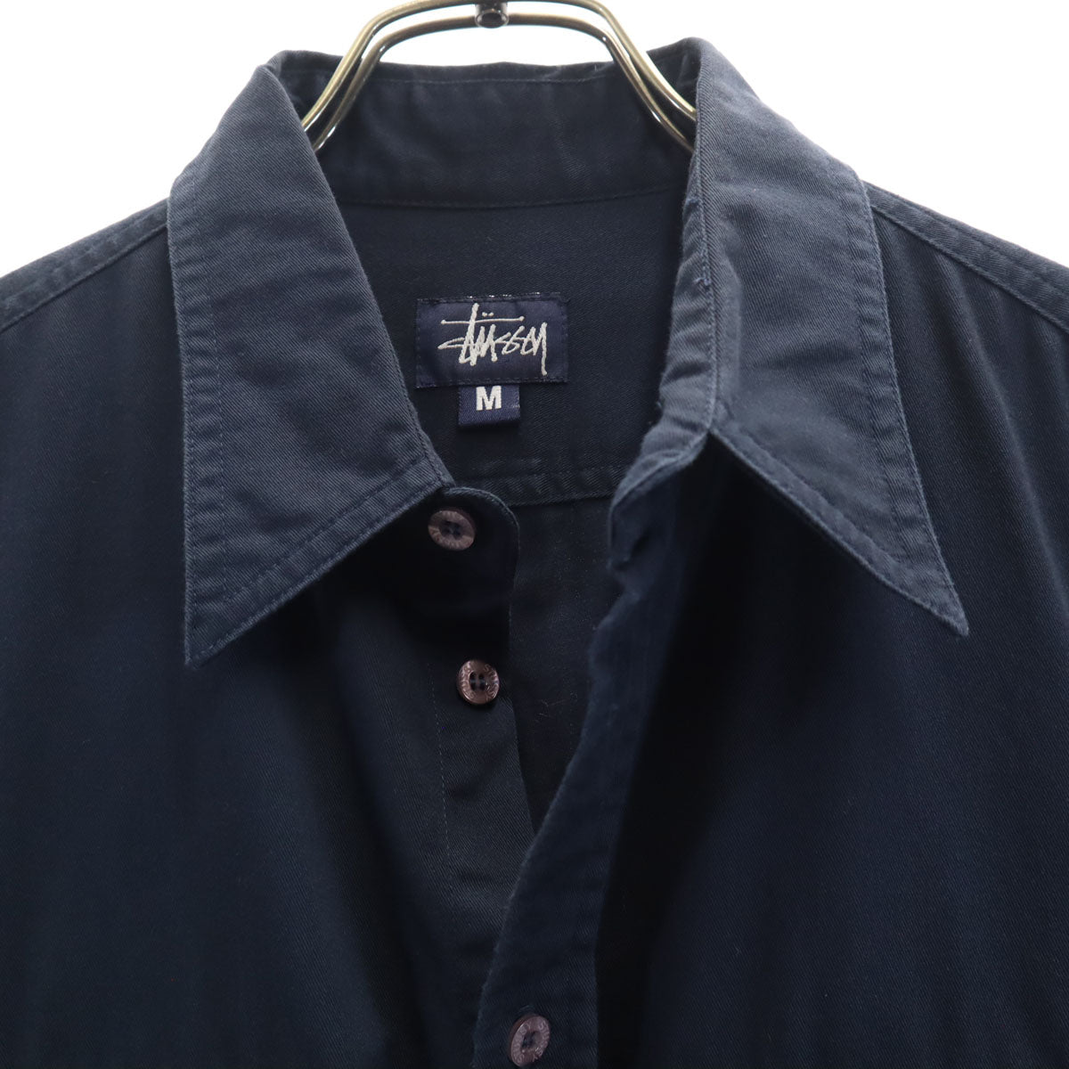 STUSSY ステューシー 90s USA製 オールド 紺タグ 半袖 ワークシャツ M ネイビー メンズ