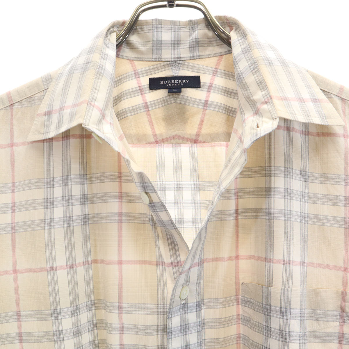 BURBERRY LONDON バーバリーロンドン 日本製 チェック柄 半袖 シャツ L ベージュ 三陽商会 メンズ