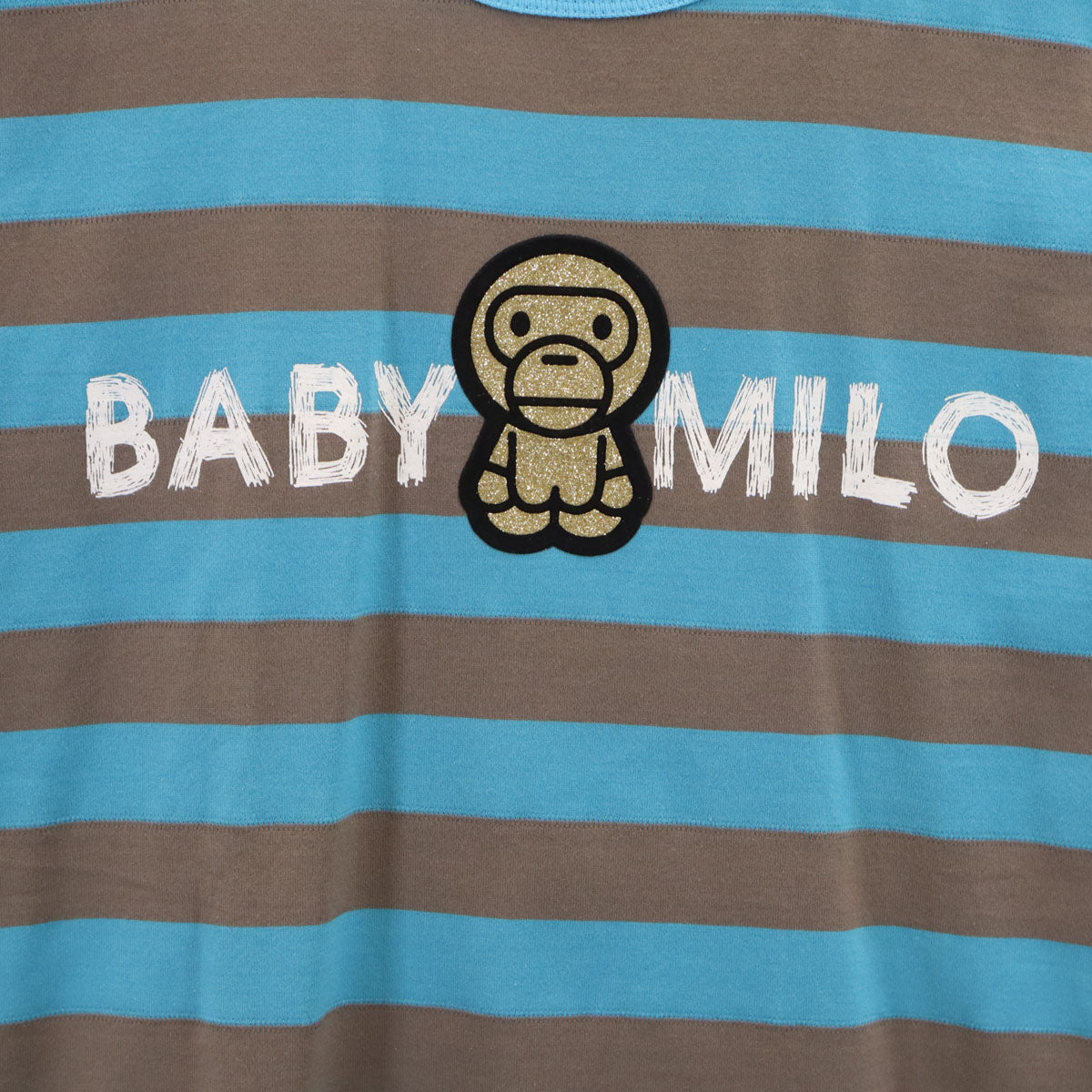 美品 A BATHING APE アベイシングエイプ 日本製 ボーダー柄 ベイビーマイロ 半袖 Tシャツ M 水色 メンズ