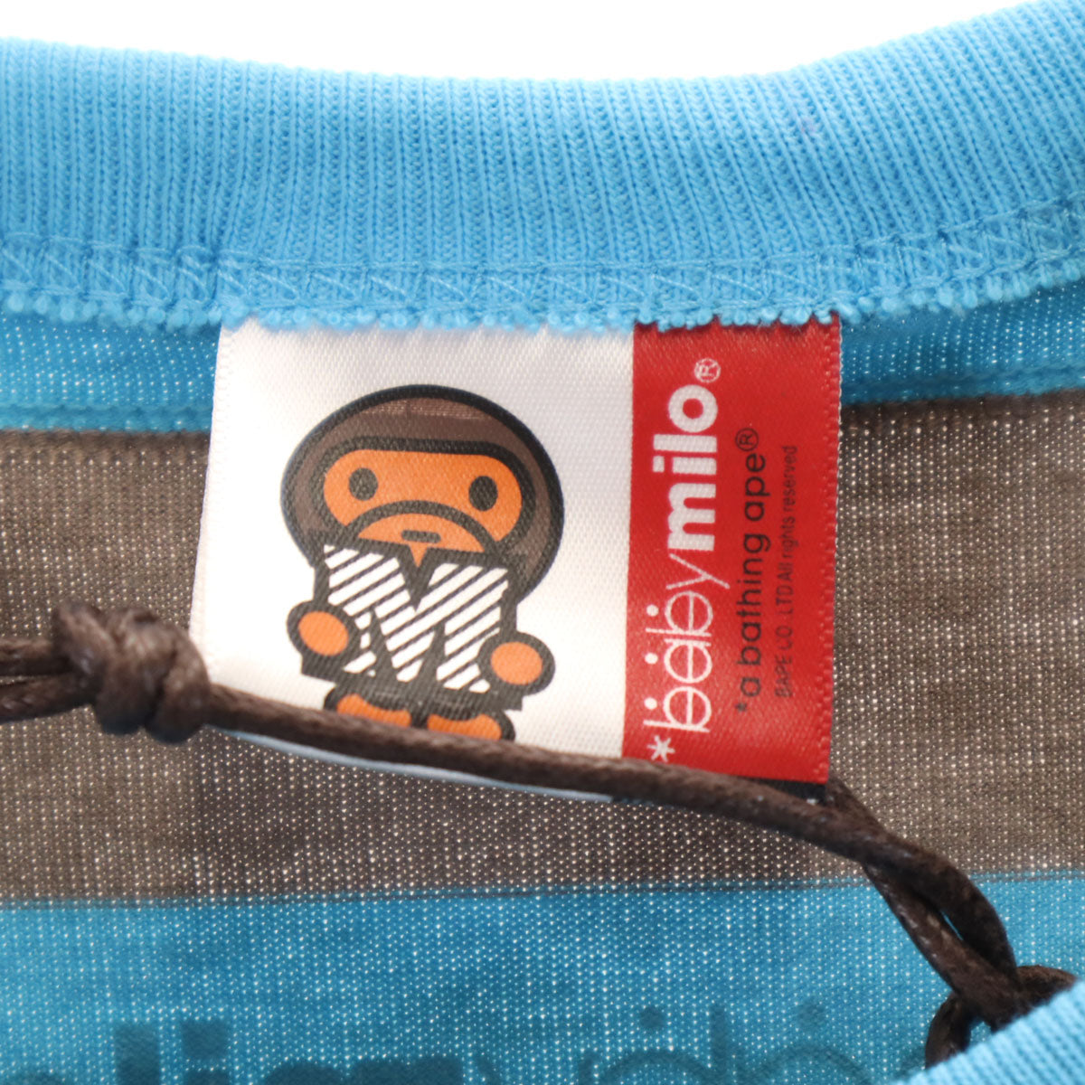 美品 A BATHING APE アベイシングエイプ 日本製 ボーダー柄 ベイビーマイロ 半袖 Tシャツ M 水色 メンズ