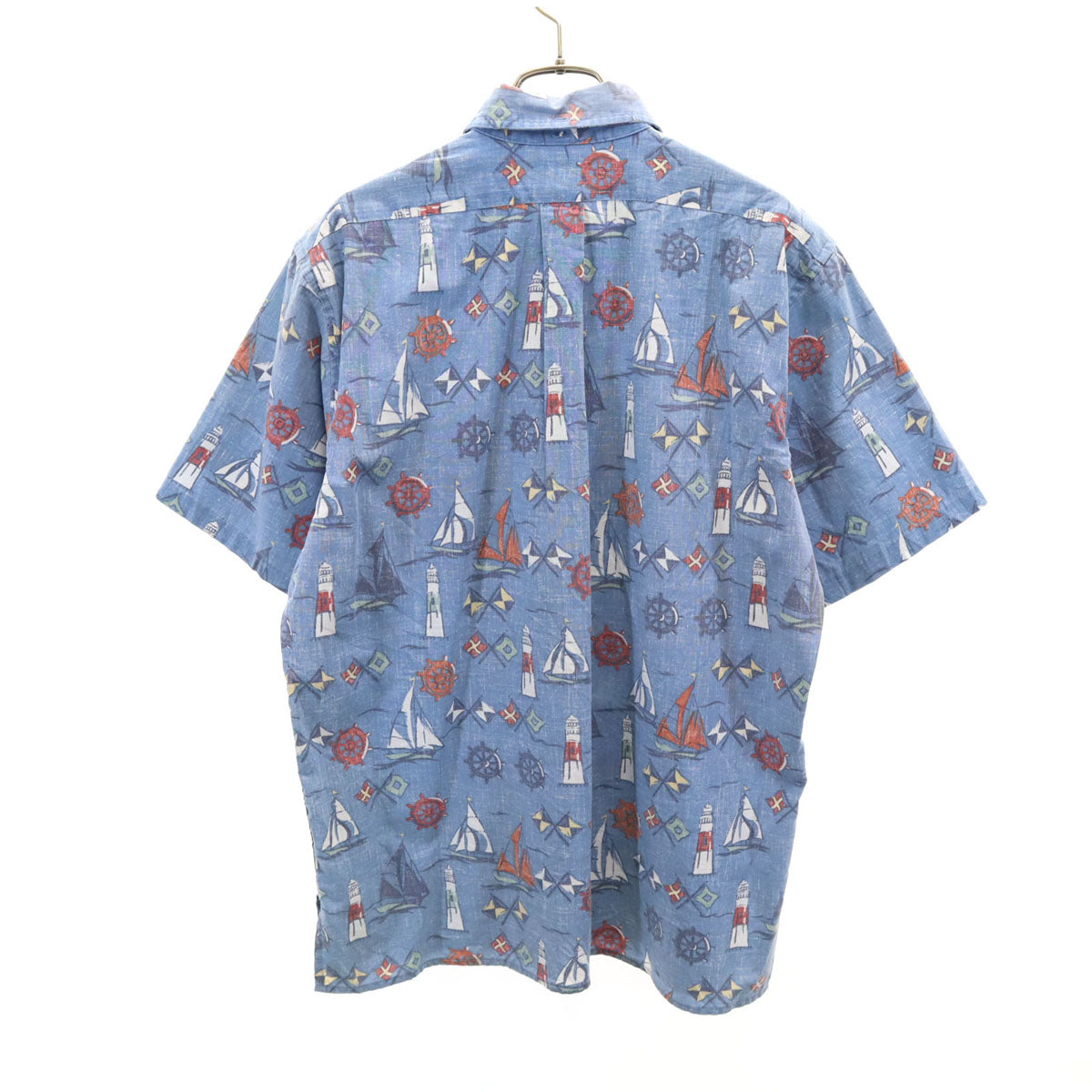 reyn spooner レインスプーナー 90s オールド 水着タグ 総柄 半袖 アロハ ボタンダウンシャツ M ブルー系 ヨット メンズ