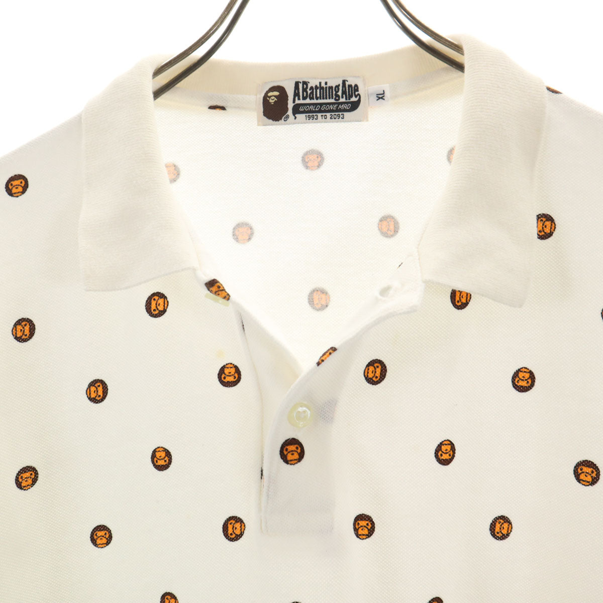 A BATHING APE アベイシングエイプ 日本製 ベイビーマイロ柄 半袖 ポロシャツ XL ホワイト メンズ