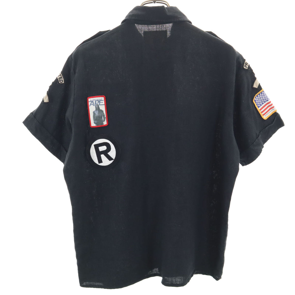 BAPE ベイプ 日本製 リネン 半袖 ミリタリーシャツ M ブラック アベイシングエイプ メンズ