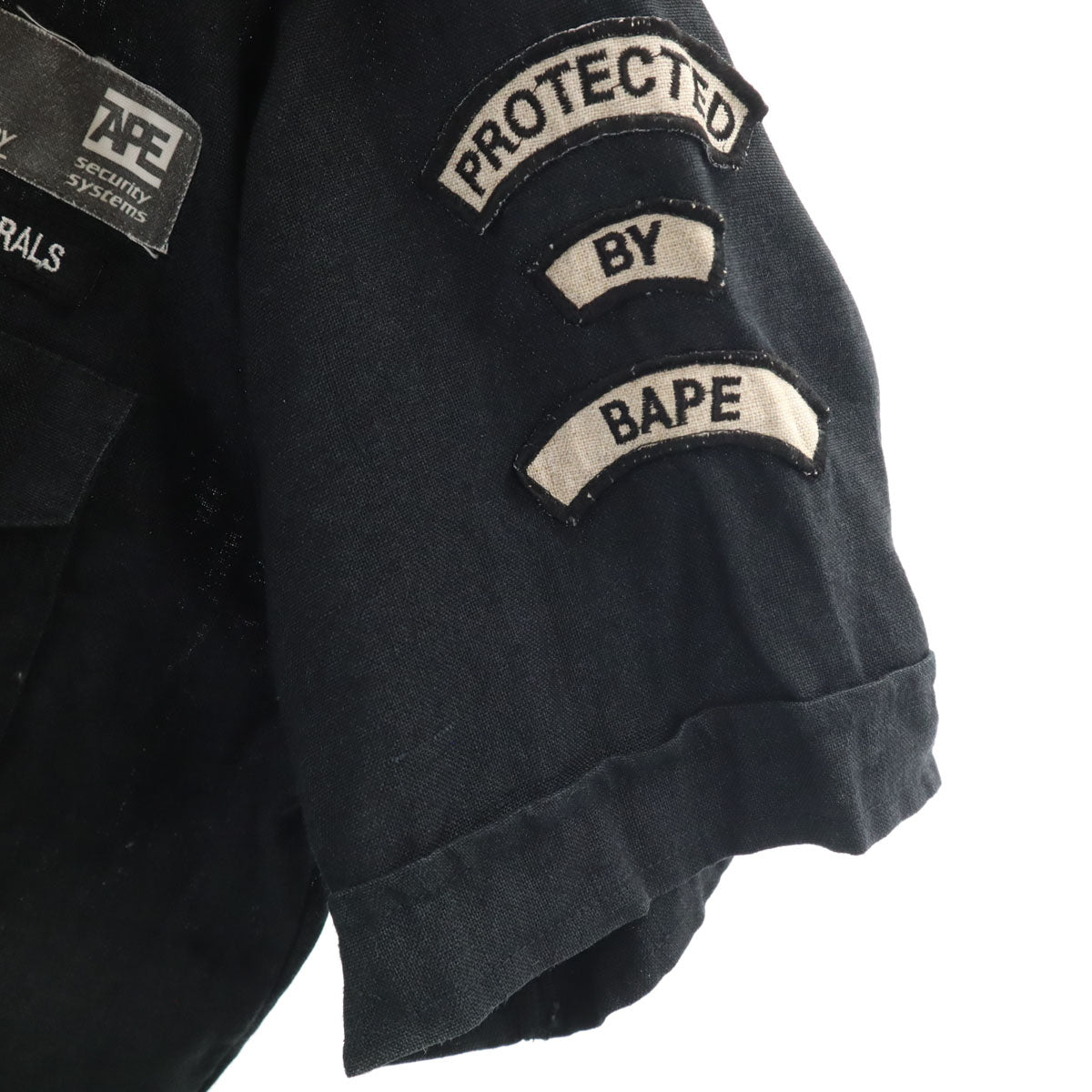 BAPE ベイプ 日本製 リネン 半袖 ミリタリーシャツ M ブラック アベイシングエイプ メンズ