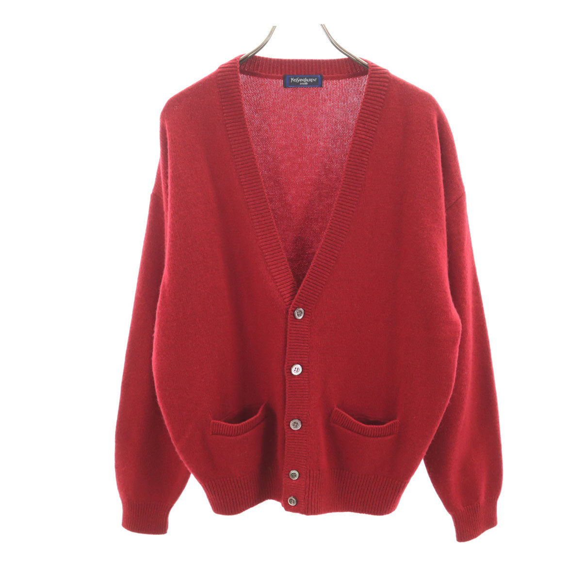 YVES SAINT LAURENT イヴサンローラン 90s オールド 長袖 Vネック ニットカーディガン L レッド メンズ