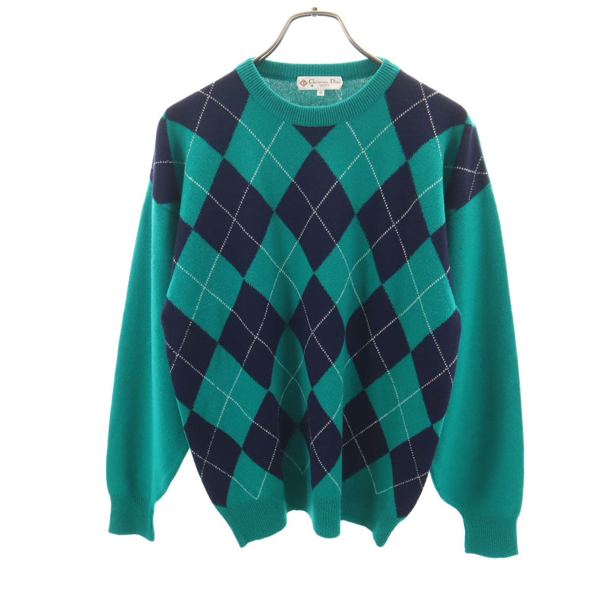 Christian Dior SPORTS クリスチャンディオールスポーツ 90s オールド アーガイル柄 長袖 ニット M グリーン セーター メンズ