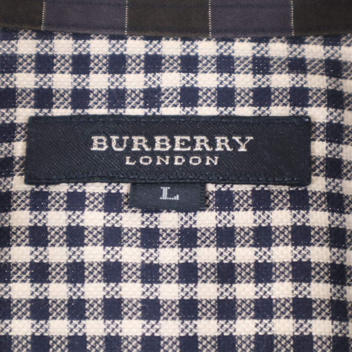 BURBERRY LONDON バーバリーロンドン 日本製 ギンガムチェック 半袖 ボタンダウンシャツ L ネイビー 三陽商会 メンズ