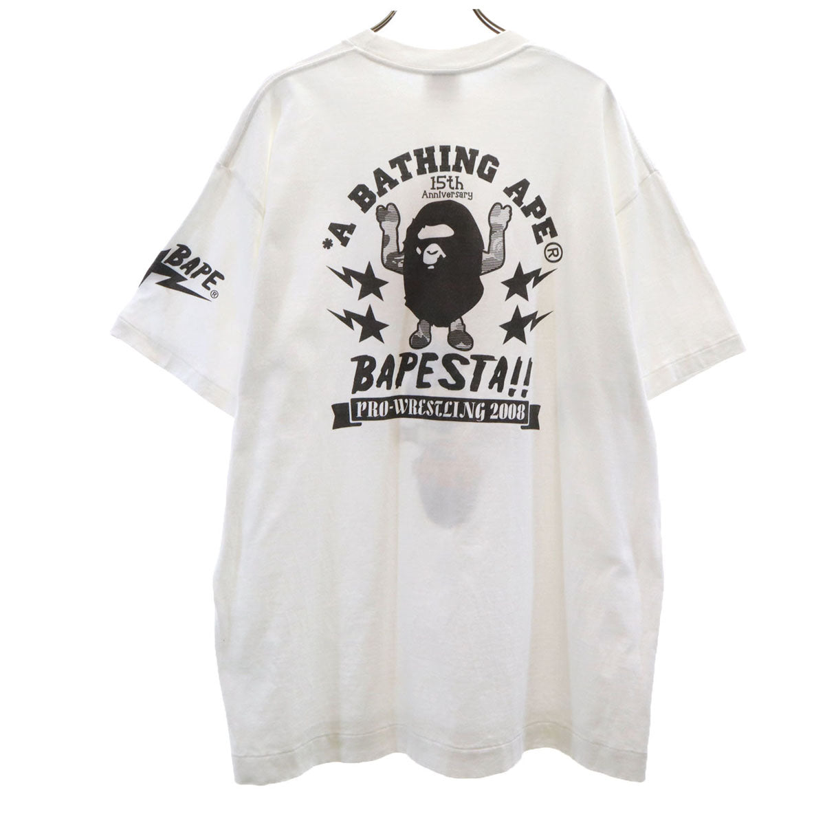 BAPE ベイプ 15周年記念 全日本プロレス 武藤敬司 コラボ 日本製 半袖 Tシャツ XL ホワイト アベイシングエイプ メンズ