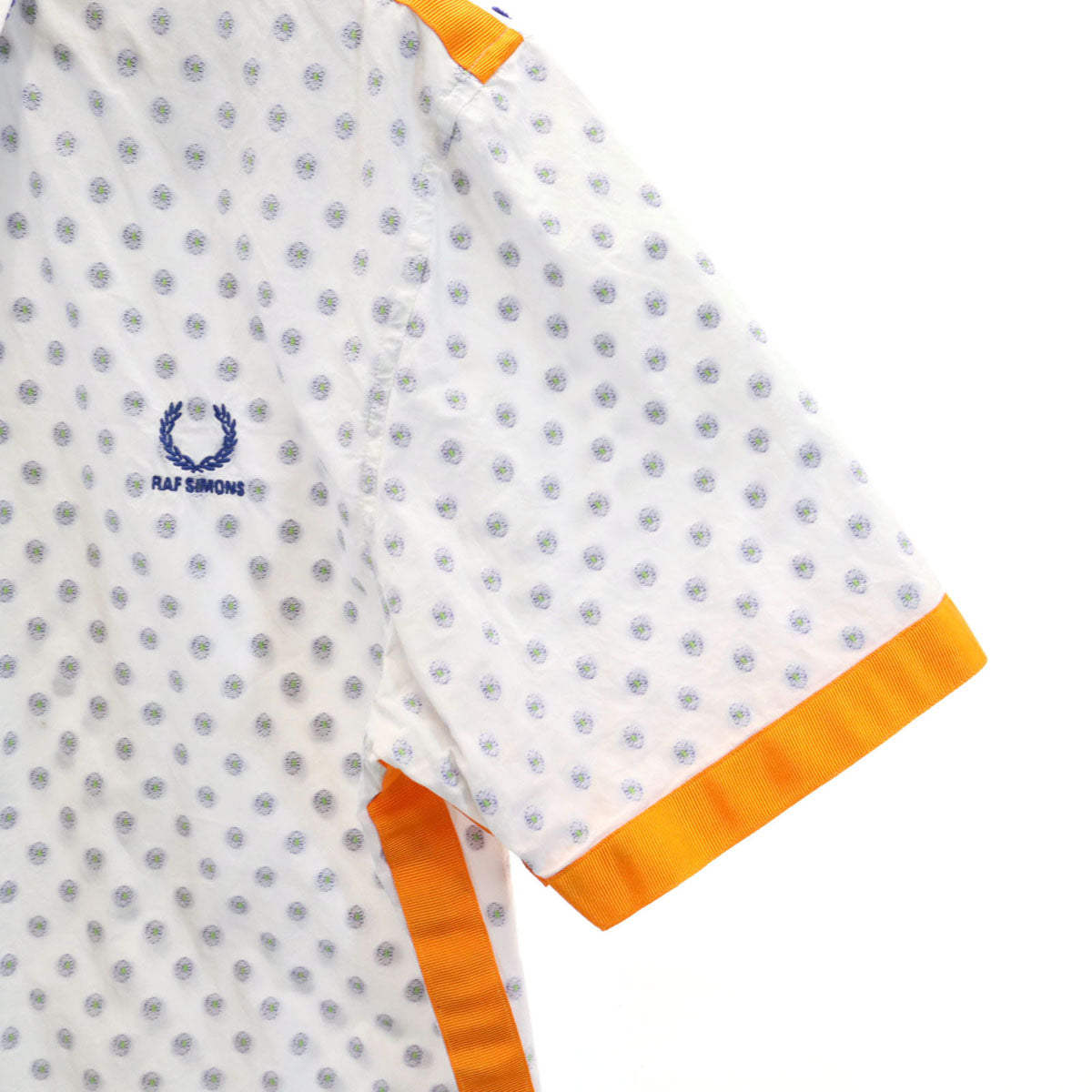 RAF SIMONS ラフシモンズ FRED PERRY フレッドペリー コラボ 総柄 半袖 シャツ 38 ホワイト リバースプリント メンズ