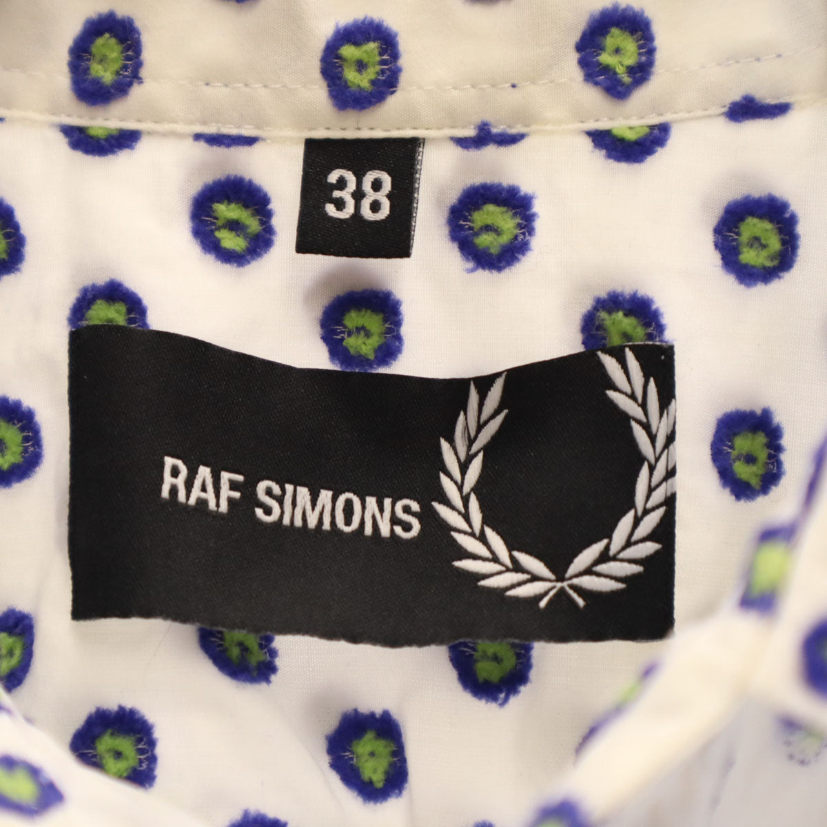 RAF SIMONS ラフシモンズ FRED PERRY フレッドペリー コラボ 総柄 半袖 シャツ 38 ホワイト リバースプリント メンズ