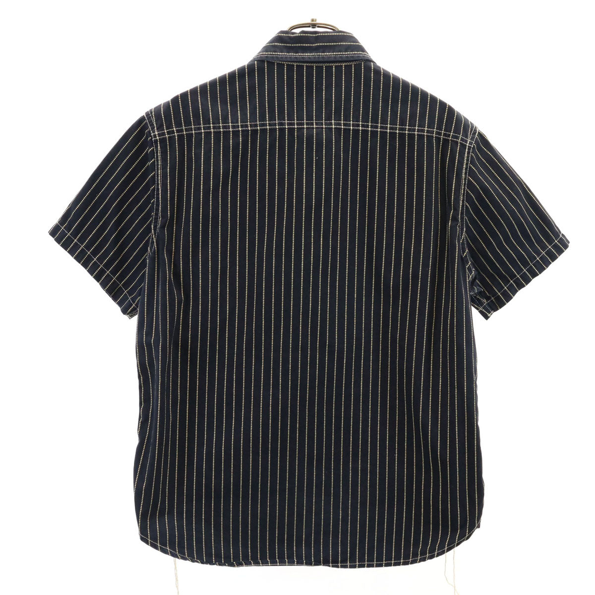 VANSON Cottons バンソンコットンズ ストライプ柄 半袖 ワークシャツ M 濃紺 メンズ