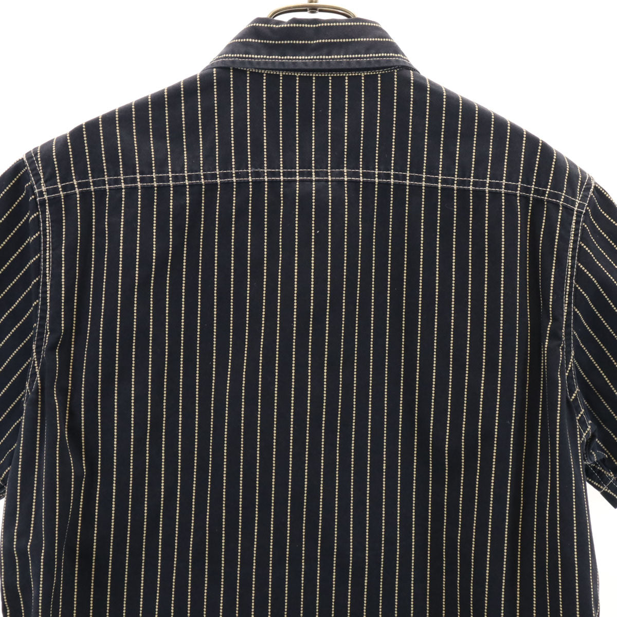 VANSON Cottons バンソンコットンズ ストライプ柄 半袖 ワークシャツ M 濃紺 メンズ