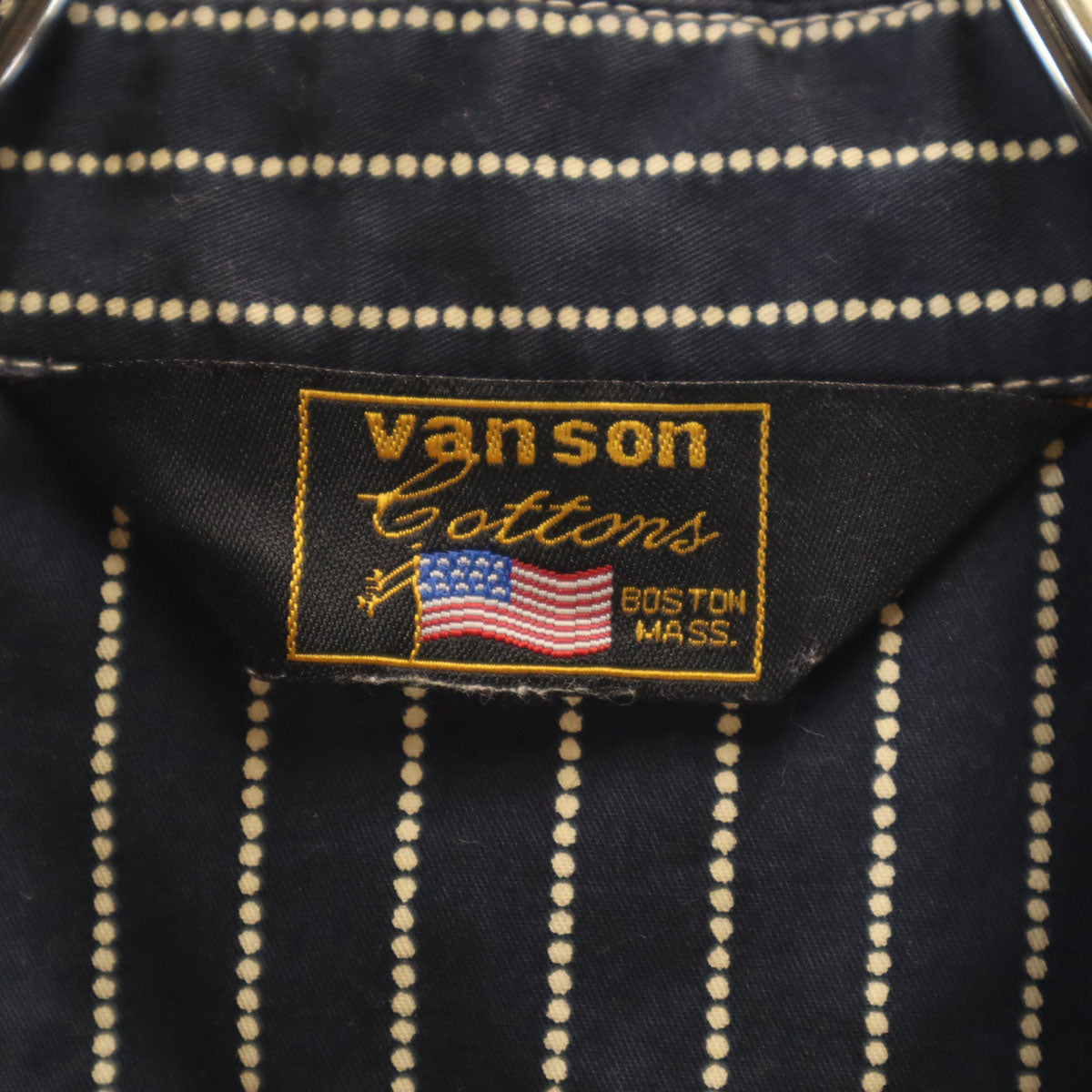 VANSON Cottons バンソンコットンズ ストライプ柄 半袖 ワークシャツ M 濃紺 メンズ