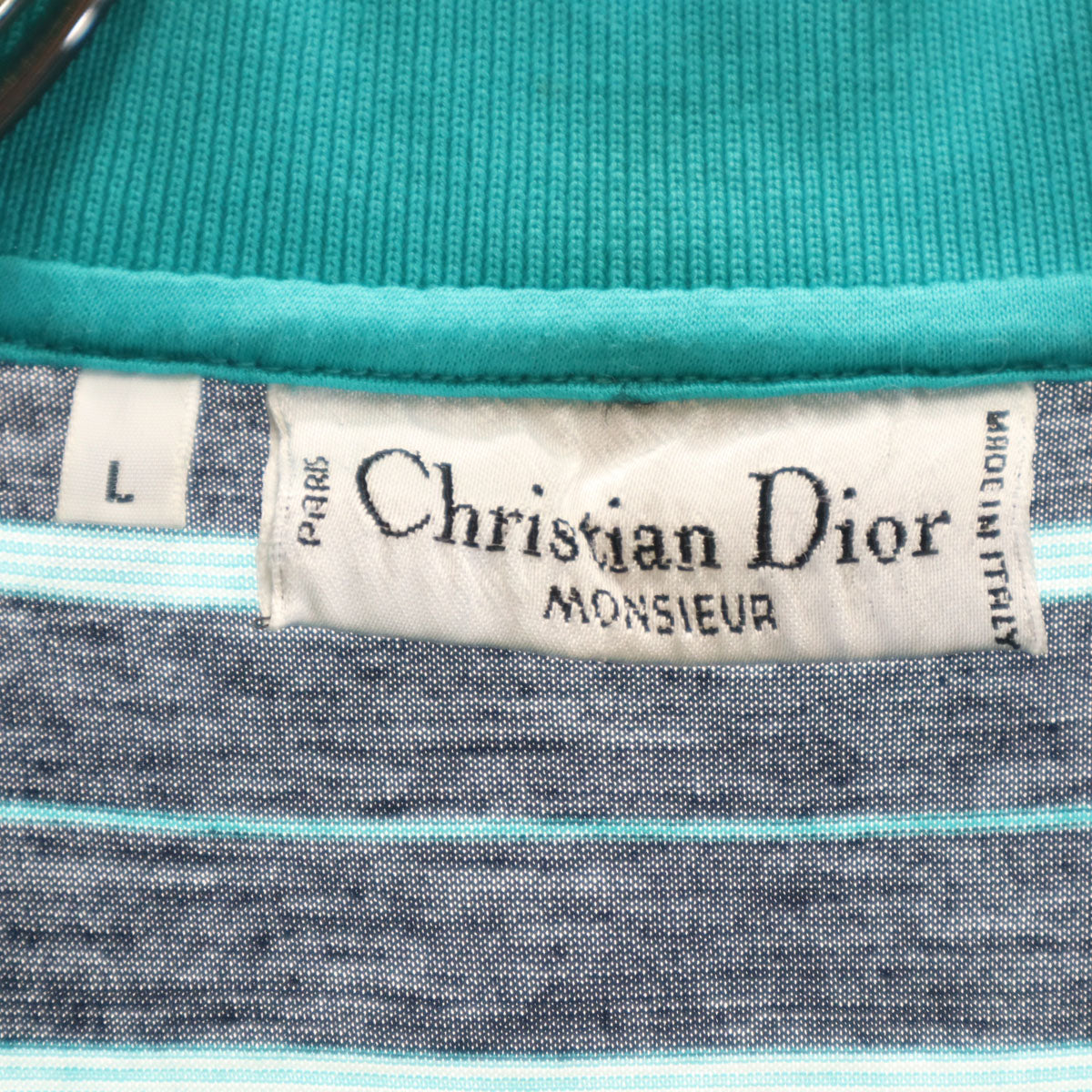 Christian Dior MONSIEUR クリスチャンディオール ムッシュ 80s イタリア製 オールド ボーダー柄 半袖 ポロシャツ L ネイビー メンズ
