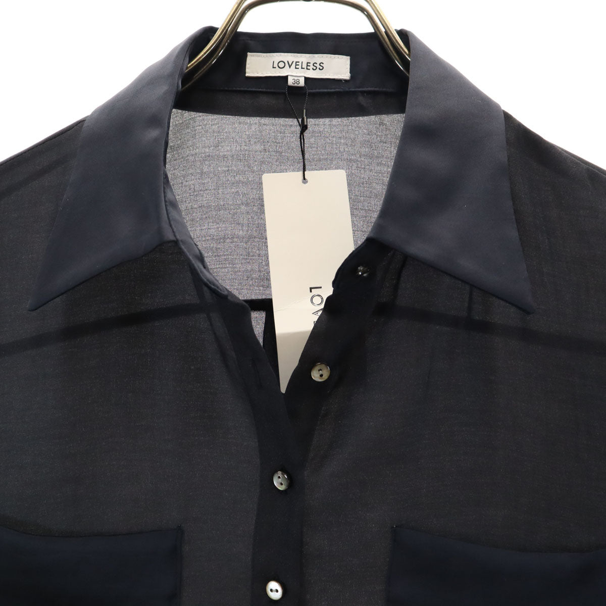 未使用 LOVELESS ラブレス 長袖 シアー ロング シャツ 38 濃紺 シースルー レディース