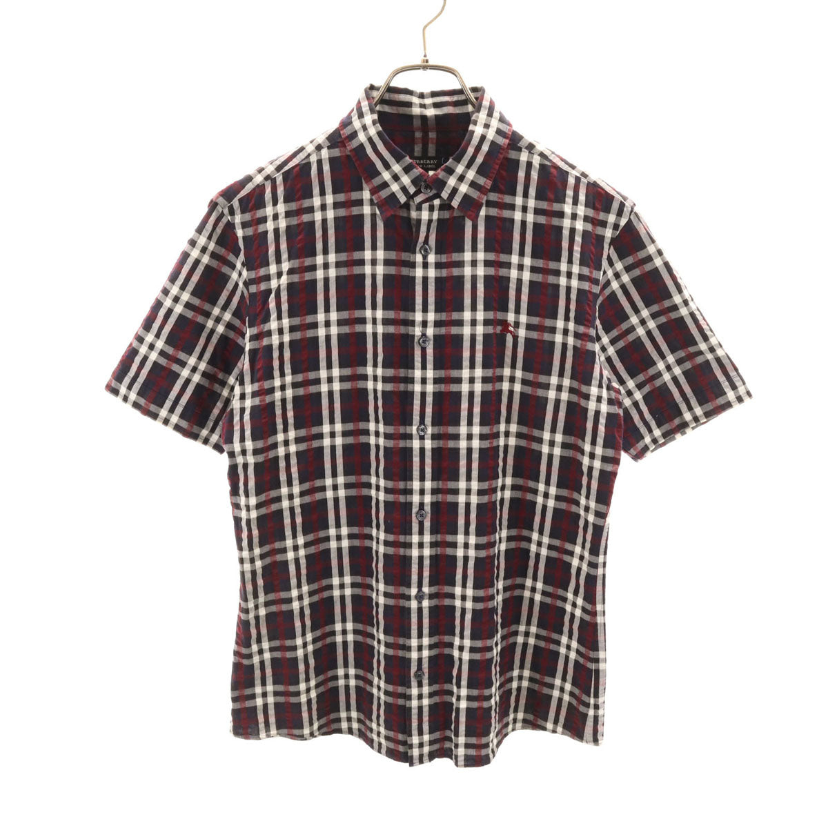 BURBERRY BLACK LABEL バーバリーブラックレーベル チェック柄 半袖 シアサッカー シャツ 2 ネイビー 三陽商会 メンズ