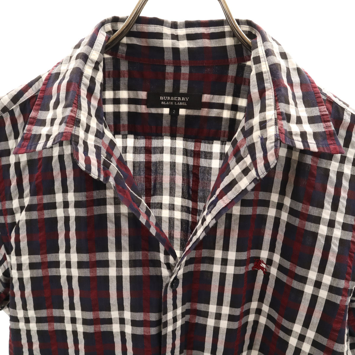 BURBERRY BLACK LABEL バーバリーブラックレーベル チェック柄 半袖 シアサッカー シャツ 2 ネイビー 三陽商会 メンズ