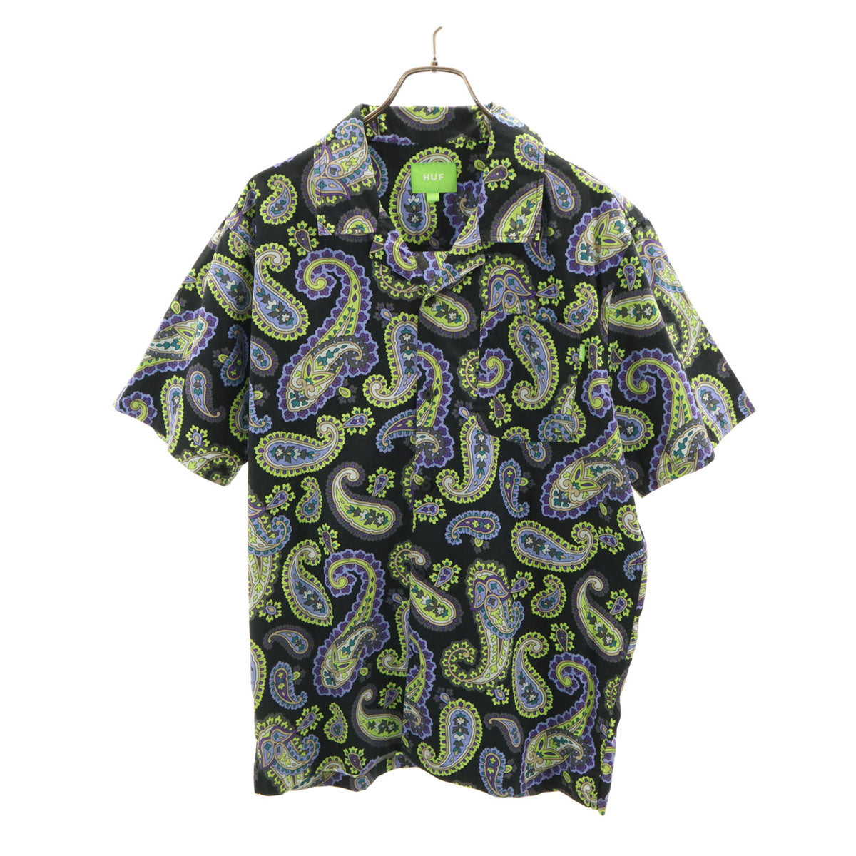 HUF ハフ ペイズリー柄 半袖 オープンカラーシャツ L ブラック メンズ
