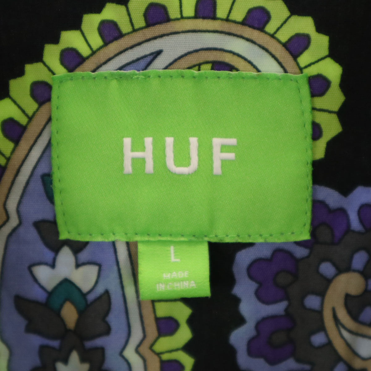 HUF ハフ ペイズリー柄 半袖 オープンカラーシャツ L ブラック メンズ