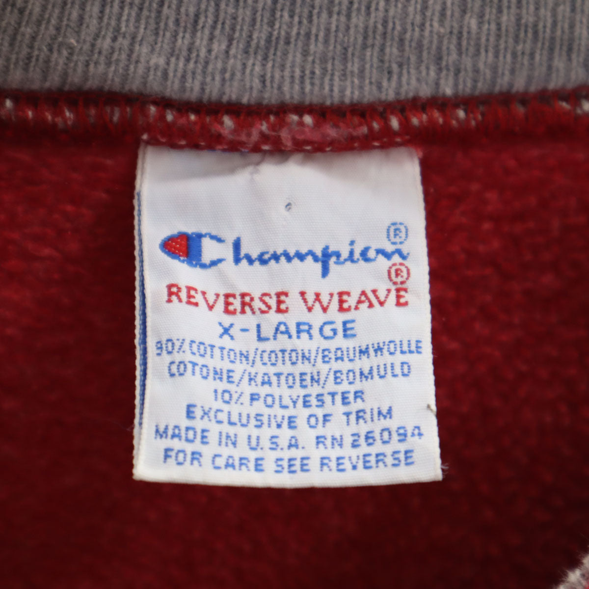 Champion チャンピオン 90s オールド USA製 刺繍タグ 長袖 襟ダブルカラー リバースウィーブ スウェット XL レッド メンズ