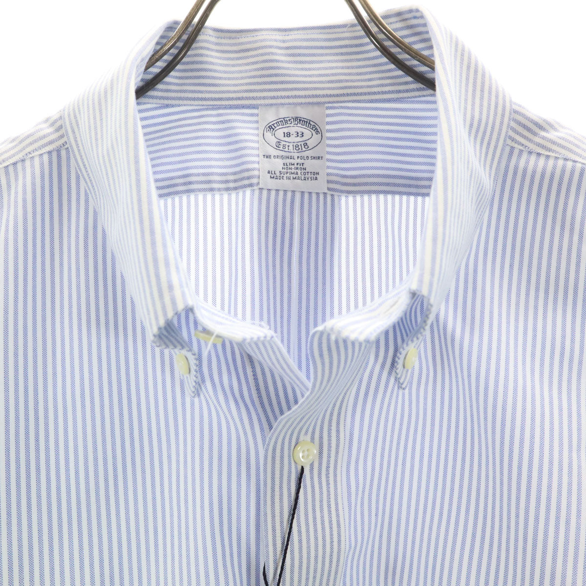 未使用 Brooks Brothers ブルックスブラザーズ ストライプ柄 長袖 オックスフォード ボタンダウンシャツ 18-33 ブルー系 ビッグサイズ メンズ