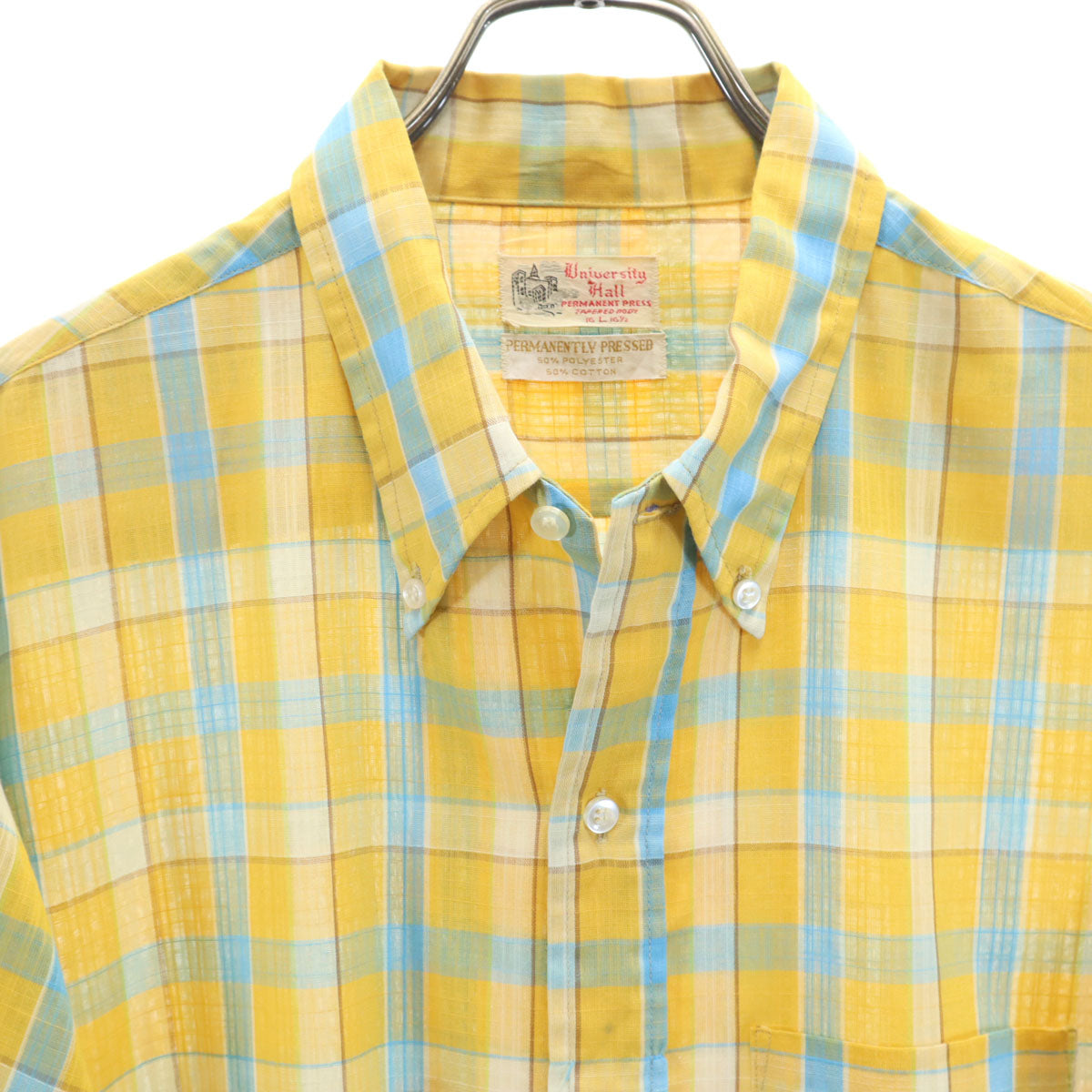 ユニバーシティ ホール 60s ヴィンテージ チェック柄 長袖 ボタンダウンシャツ L イエロー メンズ